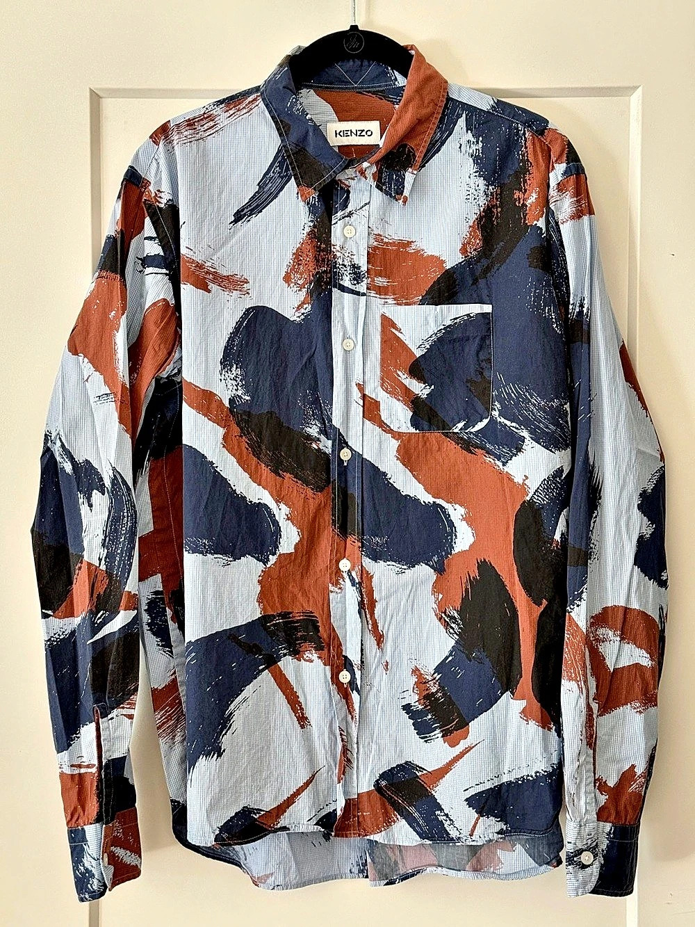 KENZO Paris Men's Brush Stroke Camo Paint Splatter Cotton Shirt Size L 41 / 16 L